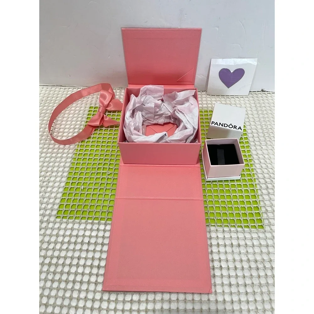 Pandora Pink Jewelry Gift Box w/ Ribbon Bow & Small White Inner Box